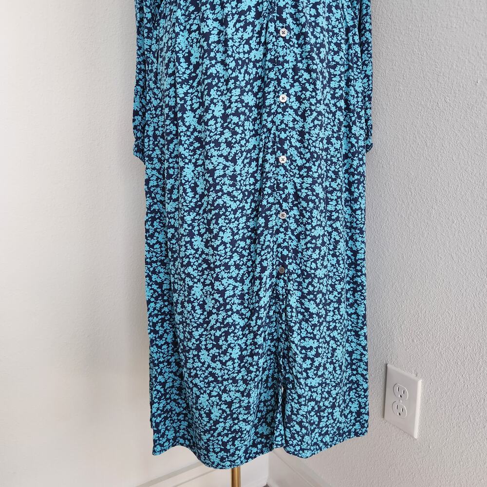 Vintage LOFT Blue Floral Long Sleeve Button Down A-Line Midi Dress L - Picture 6 of 12